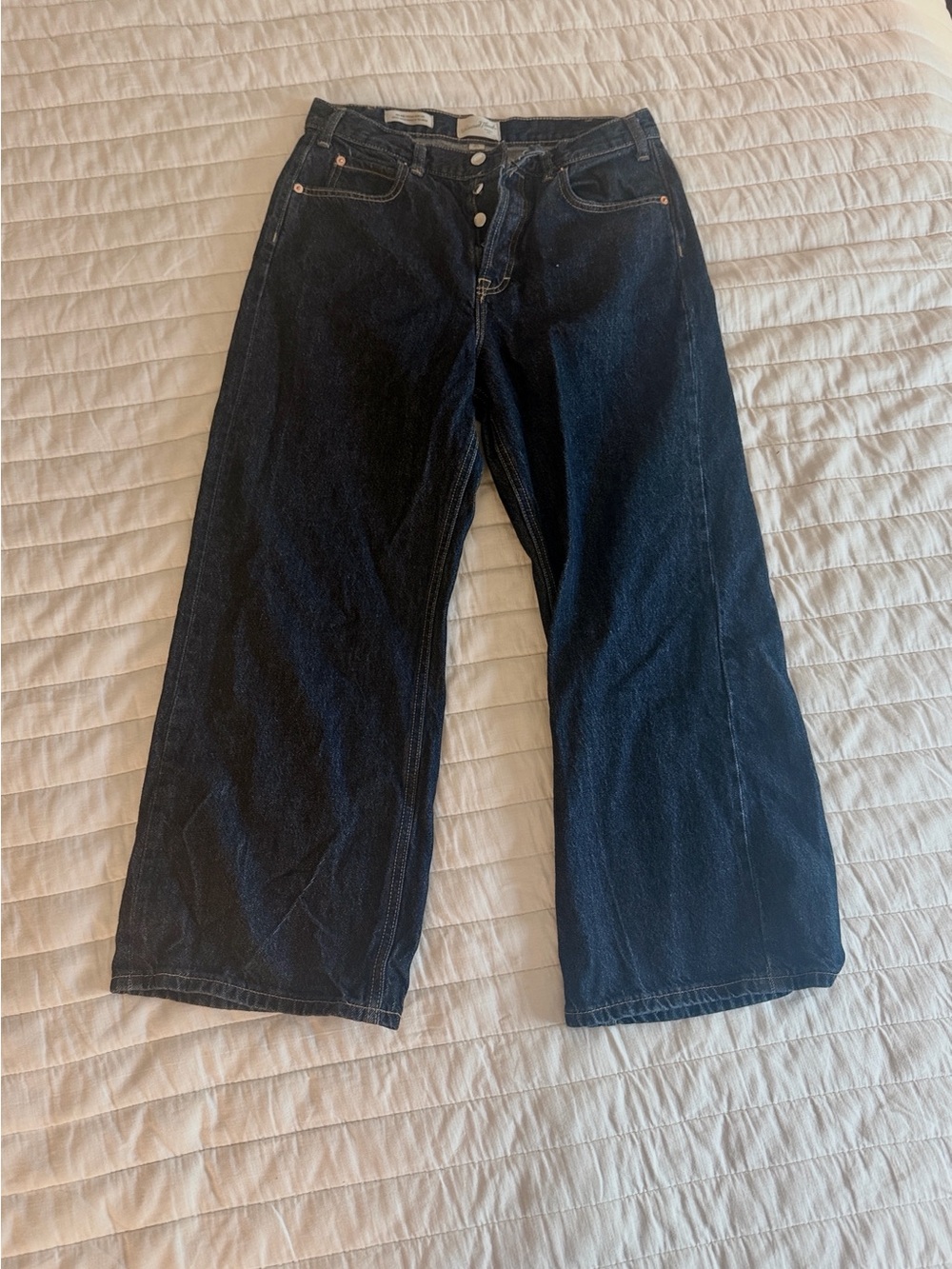 Universal Thread Mid-Rise Vintage Wide Leg Jeans - Dark Blue Denim Button Fly